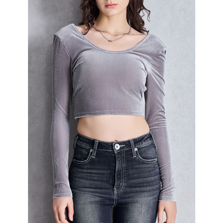グレー | VELOUR RIB BACK CROSS TOPS | GYDA