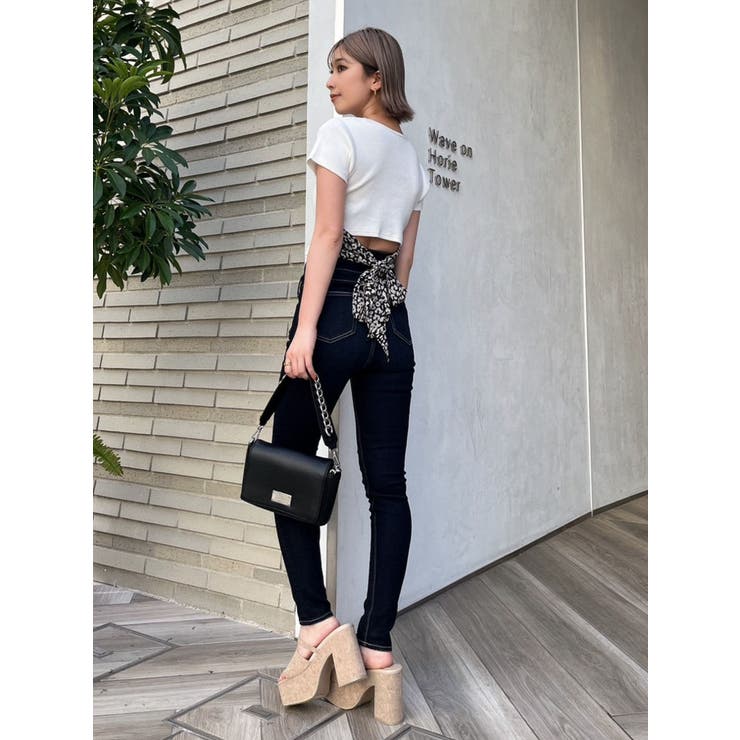 GYDA レオパードバックリボントップス ブラック GYDA ジェイダ レオパード バックリボン トップス Tシャツ 半袖