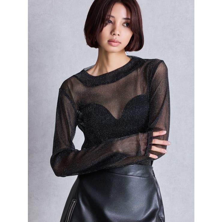 mock neck shiny sheerトップス | GYDA | 詳細画像2 