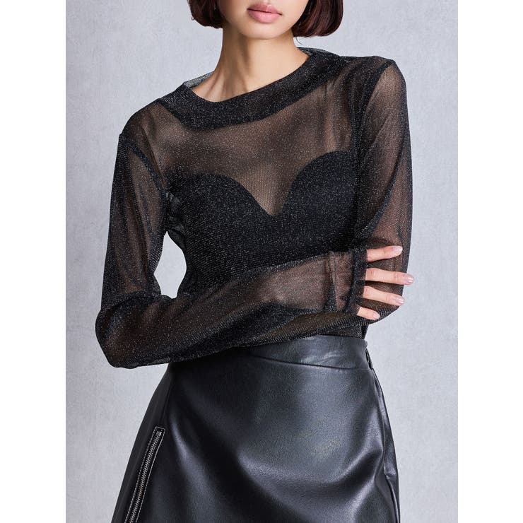 ダークミックス | mock neck shiny sheerトップス | GYDA