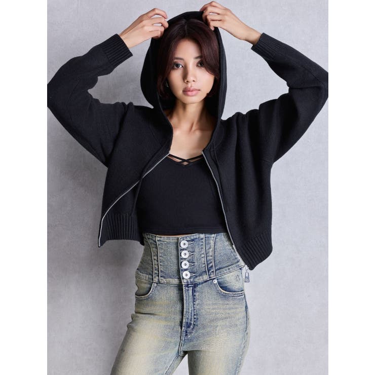 GYDA ニットショートZIP UPパーカー[品番：MKSW0065756]｜GYDA