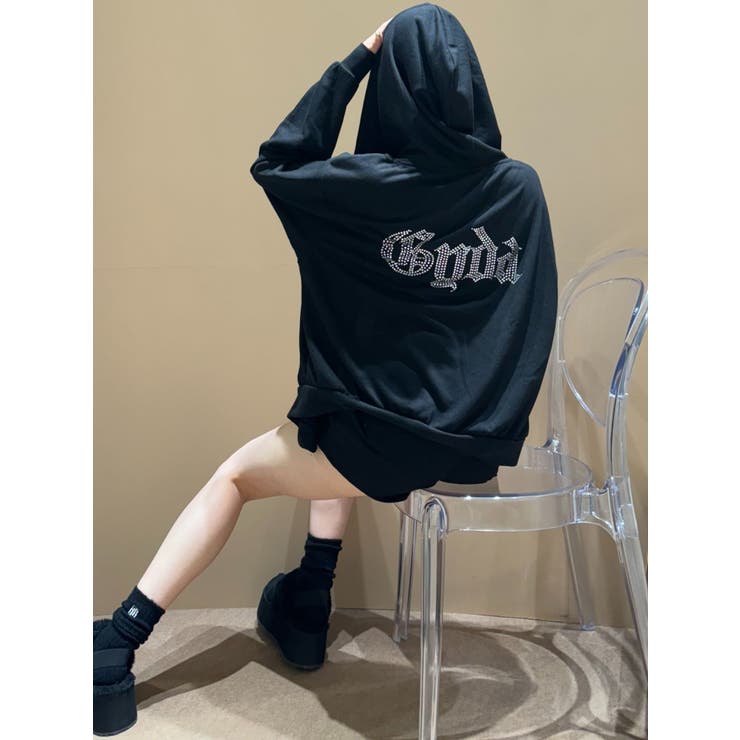 BACK GYDAラインストーンラメパーカー[品番：MKSW0065490]｜GYDA