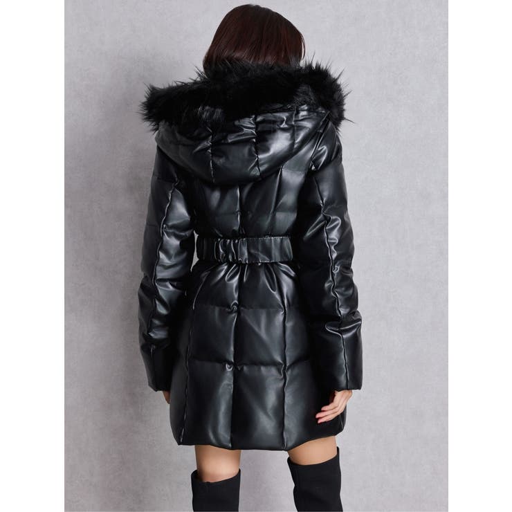 GDベルト付きフェイクレザーロングダウンコート[品番：MKSW0066479