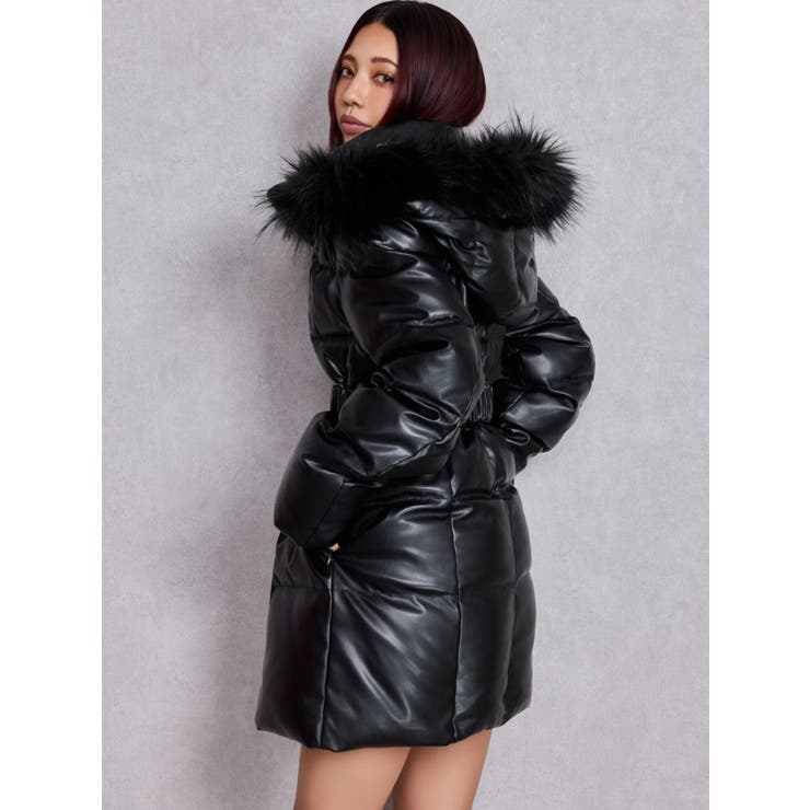 GDベルト付きフェイクレザーロングダウンコート[品番：MKSW0066479