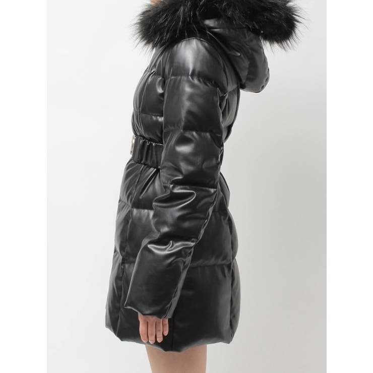 GDベルト付きフェイクレザーロングダウンコート[品番：MKSW0066479