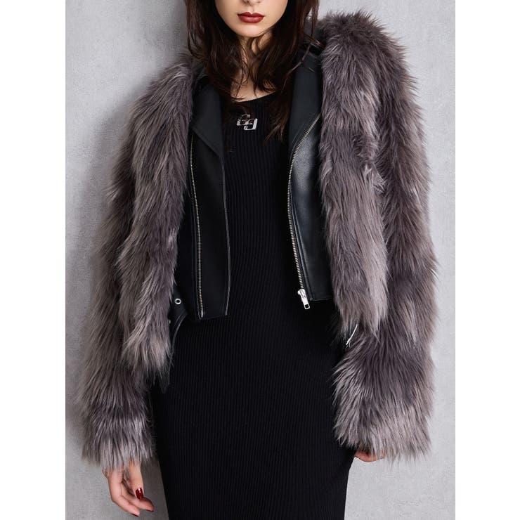 グレー | レイヤードエコファーライダースジャケット | GYDA