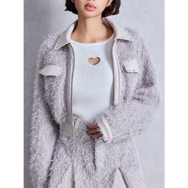 ベージュ | ラメツイードチェーンジャケット | GYDA