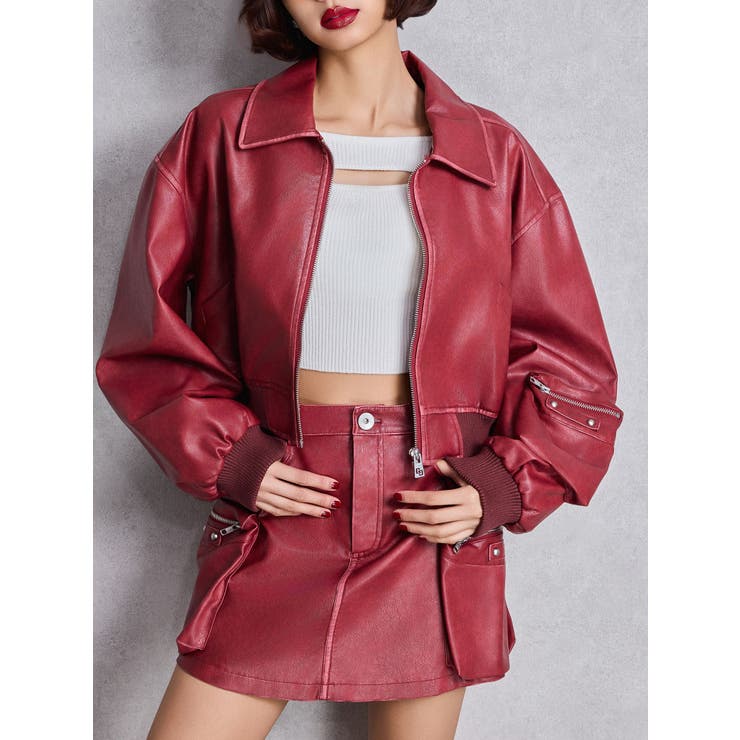 レッド | URBAN EDGEフェイクレザーユーティリティーブルゾン | GYDA