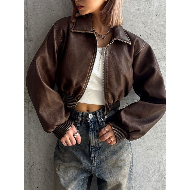 【TINY】fake leatherショートブルゾン | GYDA | 詳細画像10 