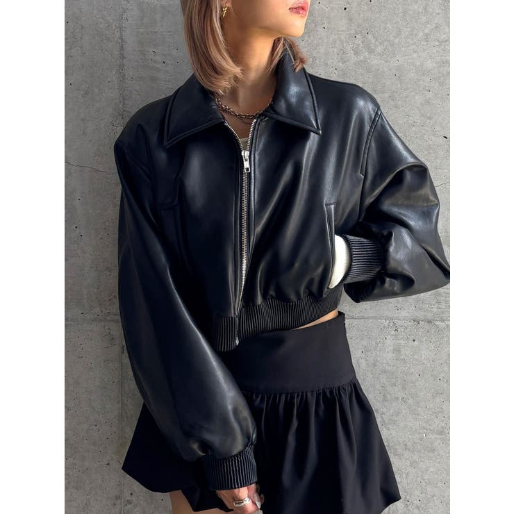 ブラック | 【TINY】fake leatherショートブルゾン | GYDA
