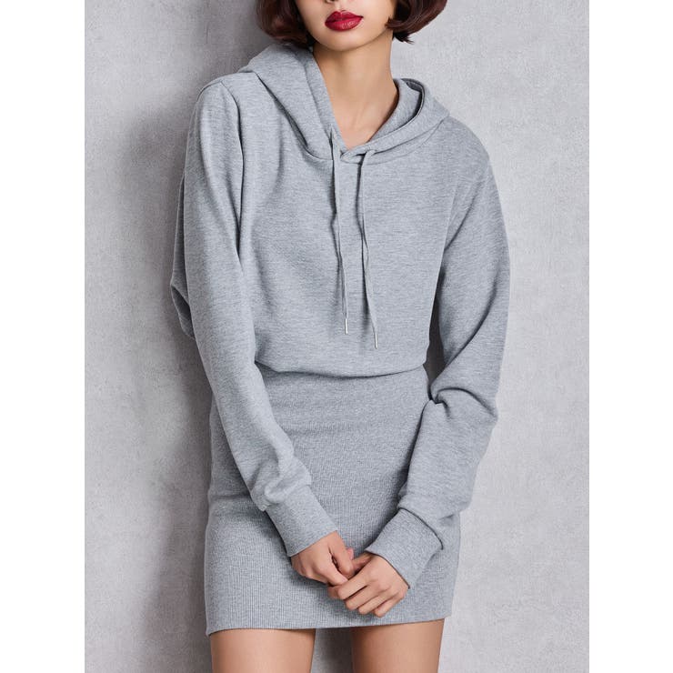 BACK OPENドッキングスウェットパーカーワンピース[品番