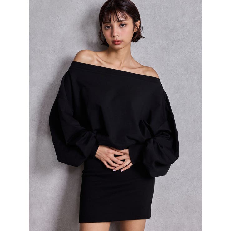 ブラック | GGドッキングオフショルスウェットワンピース | GYDA