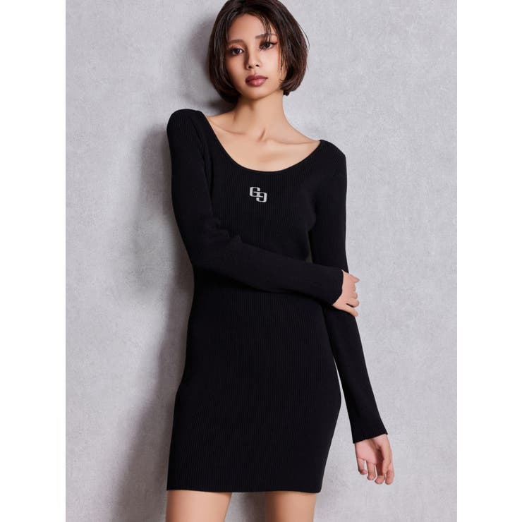 ブラック | GGプレート long sleeveニットワンピース | GYDA