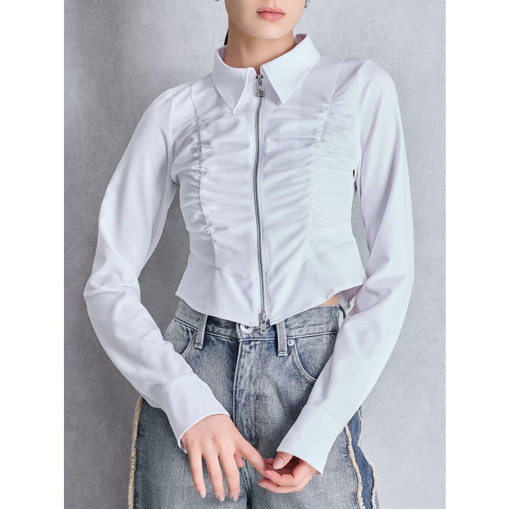 オフホワイト | W ZIPギャザータイトシャツ | GYDA