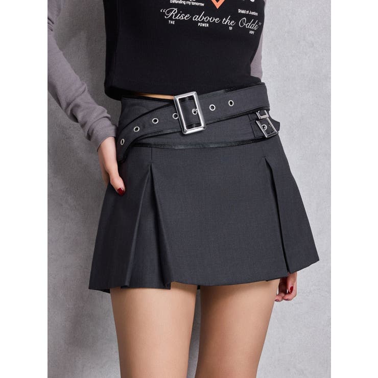 belt designプリーツスカートライクショートパンツ | GYDA | 詳細画像2 