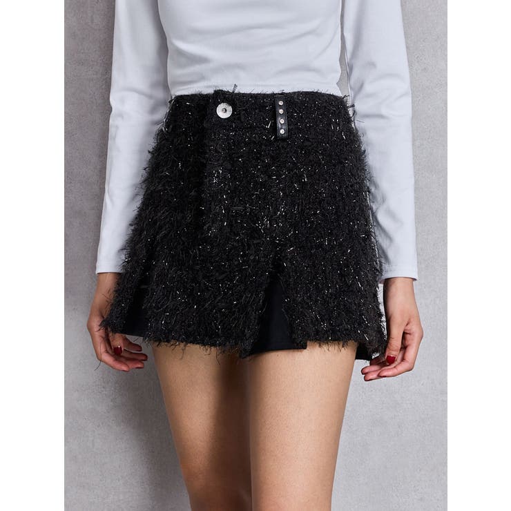 ラメフリンジツイードスカートライクショートパンツ[品番：MKSW0066073