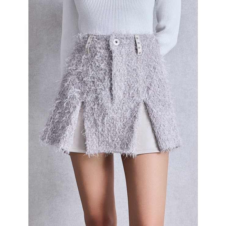 ラメフリンジツイードスカートライクショートパンツ[品番：MKSW0066073
