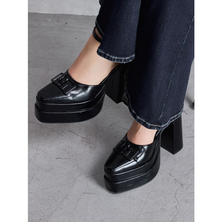 ブラック | GGアンクルストラップチャンキーヒールパンプス | GYDA