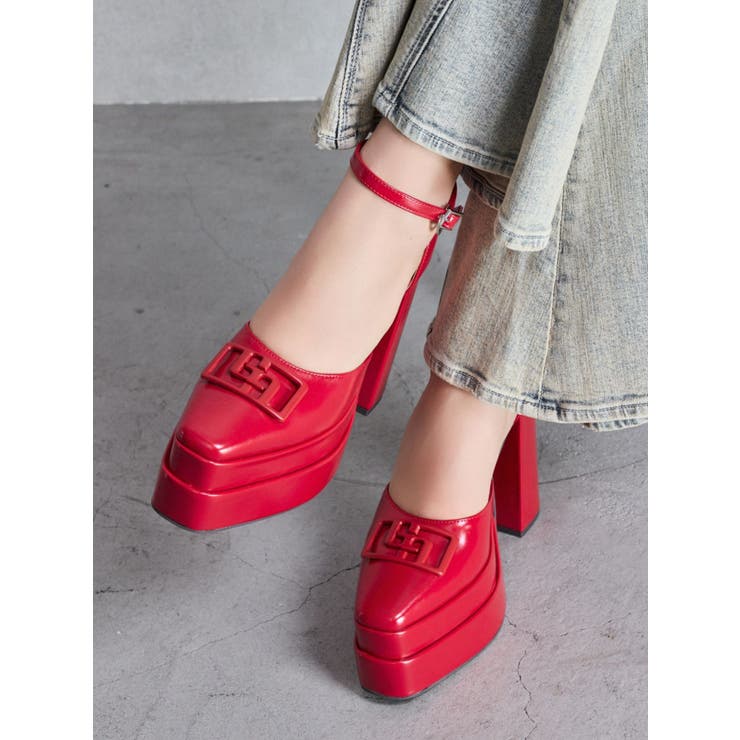 レッド | GGアンクルストラップチャンキーヒールパンプス | GYDA