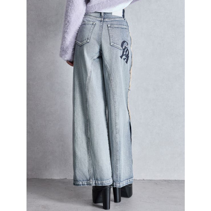 デニム トラックパンツ 3色 ドロスト 切替 ハイウエスト 個性的 ベストストア Beststore ドロスト ショートパンツ デニム ハイ
