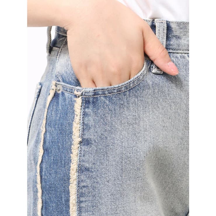 未使用GYDAハイウエストPATCHダメージ ストレートワイド デニム パンツS ハイウエストside slit GYDAワイドデニムパンツ[品番