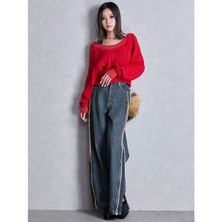 ハイウエストside slit GYDAワイドデニムパンツ[品番