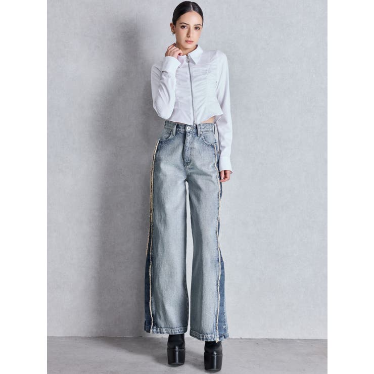 ハイウエストside slit GYDAワイドデニムパンツ[品番