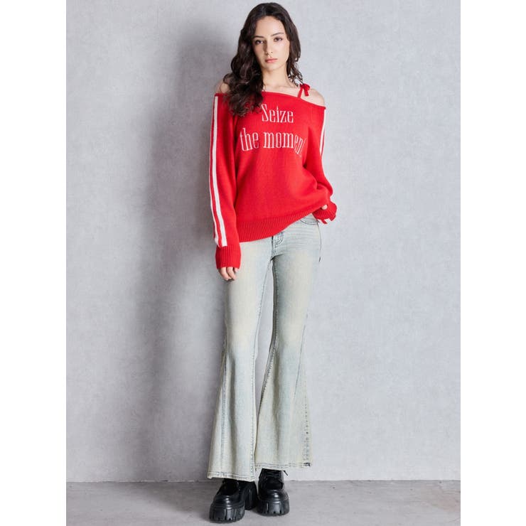 ハイウエストボタンBACKレースアップフレアデニムパンツ | GYDA | 詳細画像12 