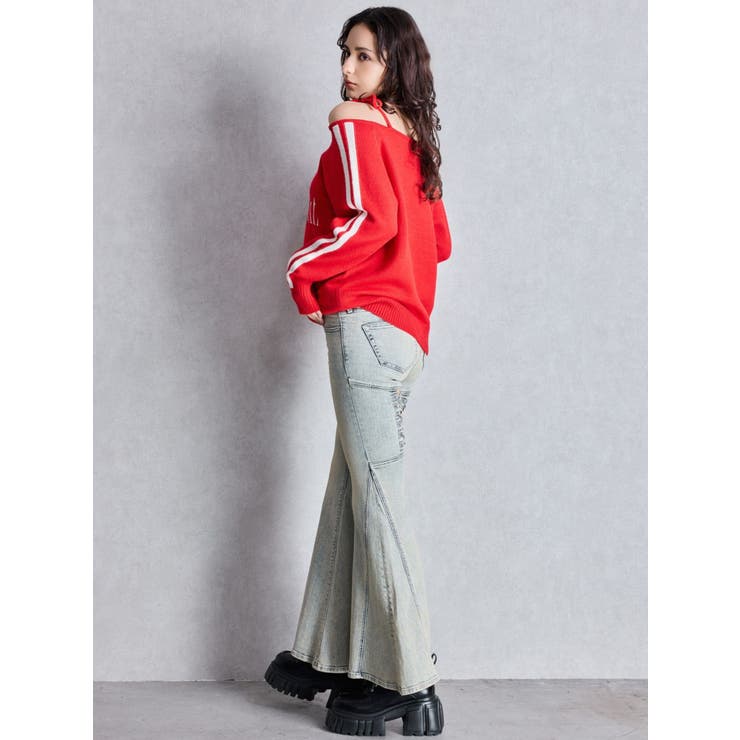 ハイウエストボタンBACKレースアップフレアデニムパンツ | GYDA | 詳細画像13 