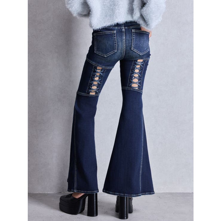 ハイウエストボタンBACKレースアップフレアデニムパンツ | GYDA | 詳細画像15 