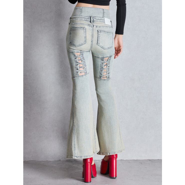 ハイウエストボタンBACKレースアップフレアデニムパンツ | GYDA | 詳細画像18 