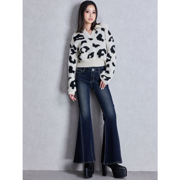 ハイウエストボタンBACKレースアップフレアデニムパンツ | GYDA | 詳細画像6 