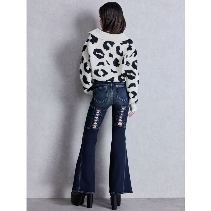 ハイウエストボタンBACKレースアップフレアデニムパンツ | GYDA | 詳細画像7 