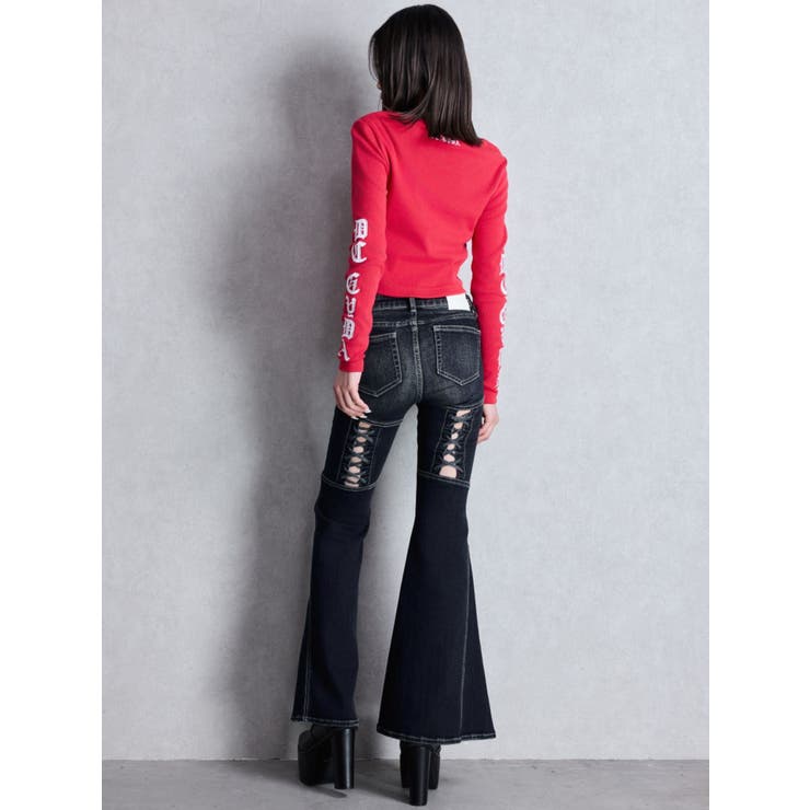 ハイウエストボタンBACKレースアップフレアデニムパンツ | GYDA | 詳細画像9 