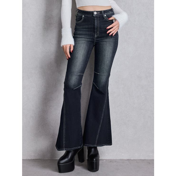 インディゴ | ハイウエストleg lengthフレアデニムパンツ | GYDA