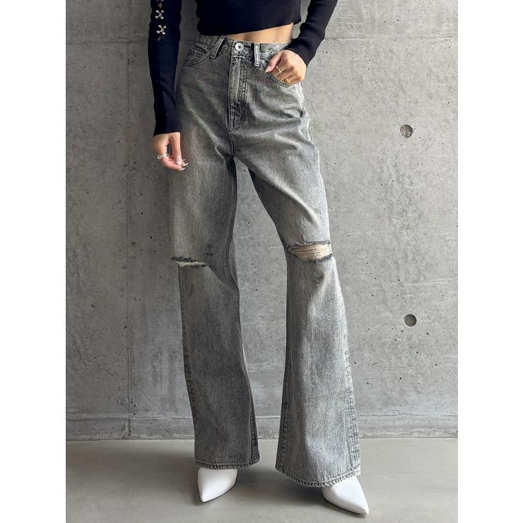 TINY】ハイウエストKNEEダメージワイドデニムパンツ[品番