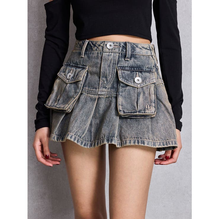 ハイウエストGG POKETプリーツデニムスカートライクショートパンツ | GYDA | 詳細画像12 