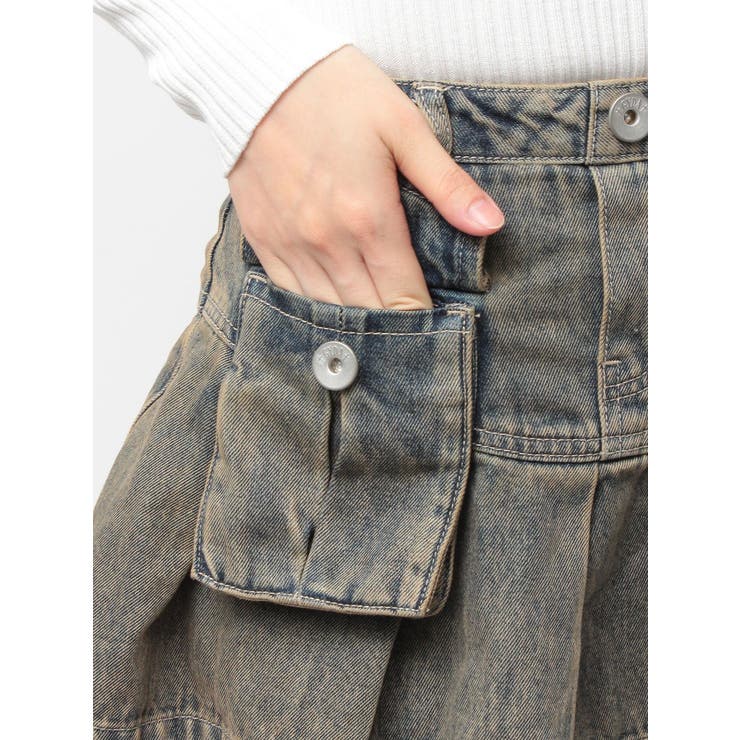 ハイウエストGG POKETプリーツデニムスカートライクショートパンツ | GYDA | 詳細画像20 