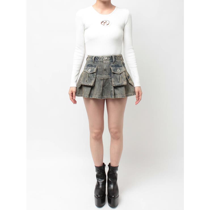 ハイウエストGG POKETプリーツデニムスカートライクショートパンツ | GYDA | 詳細画像23 