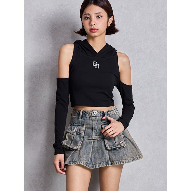 ハイウエストGG POKETプリーツデニムスカートライクショートパンツ | GYDA | 詳細画像3 