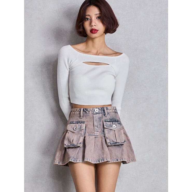 ハイウエストGG POKETプリーツデニムスカートライクショートパンツ | GYDA | 詳細画像6 