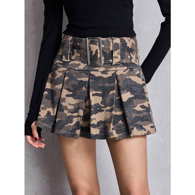 ハイウエストWIDE BELTプリーツデニムスカートライクショートパンツ | GYDA | 詳細画像18 