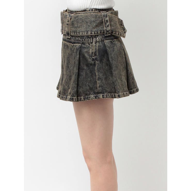 ハイウエストWIDE BELTプリーツデニムスカートライクショートパンツ | GYDA | 詳細画像25 