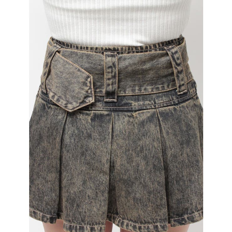 ハイウエストWIDE BELTプリーツデニムスカートライクショートパンツ | GYDA | 詳細画像27 