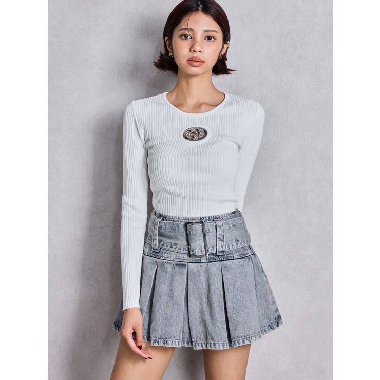 ハイウエストWIDE BELTプリーツデニムスカートライクショートパンツ | GYDA | 詳細画像8 