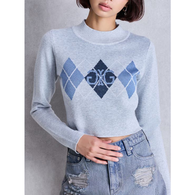 Symmetry GYDA ARGYLEニットトップス[品番：MKSW0066084]｜GYDA