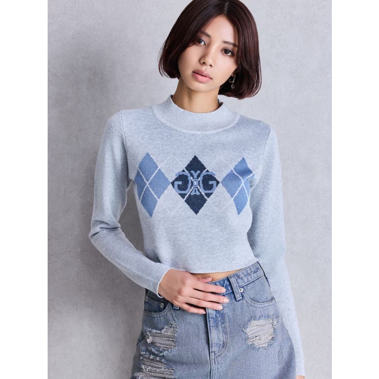 Symmetry GYDA ARGYLEニットトップス[品番：MKSW0066084]｜GYDA