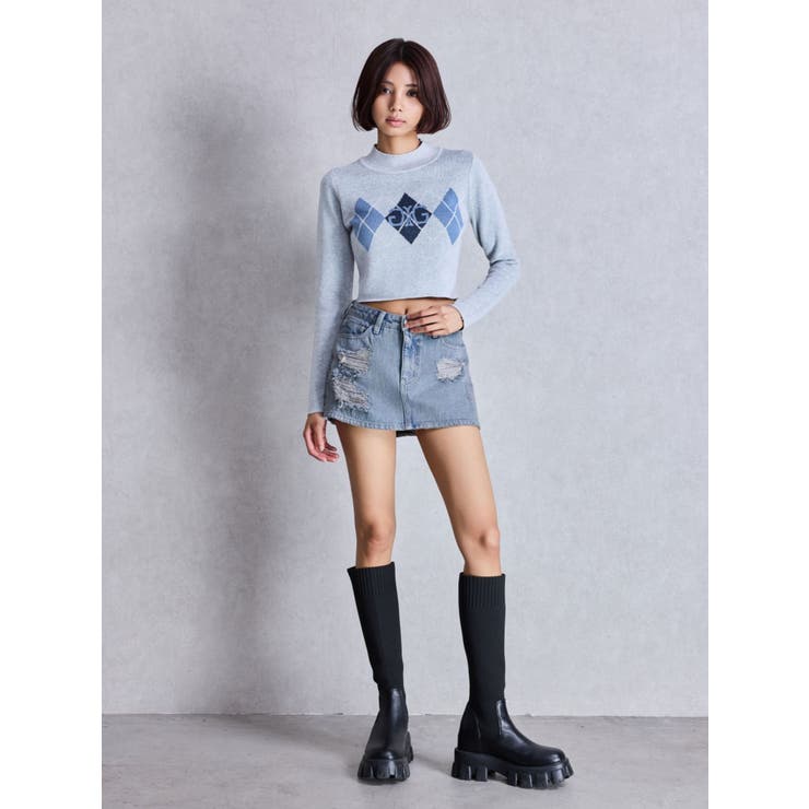 Symmetry GYDA ARGYLEニットトップス[品番：MKSW0066084]｜GYDA