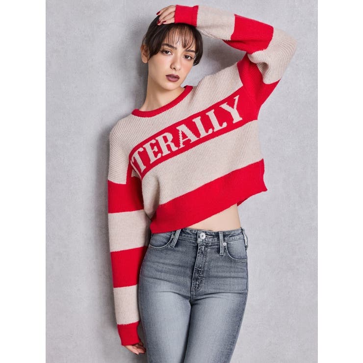 LITERALLYボーダーショートニットトップス | GYDA | 詳細画像10 