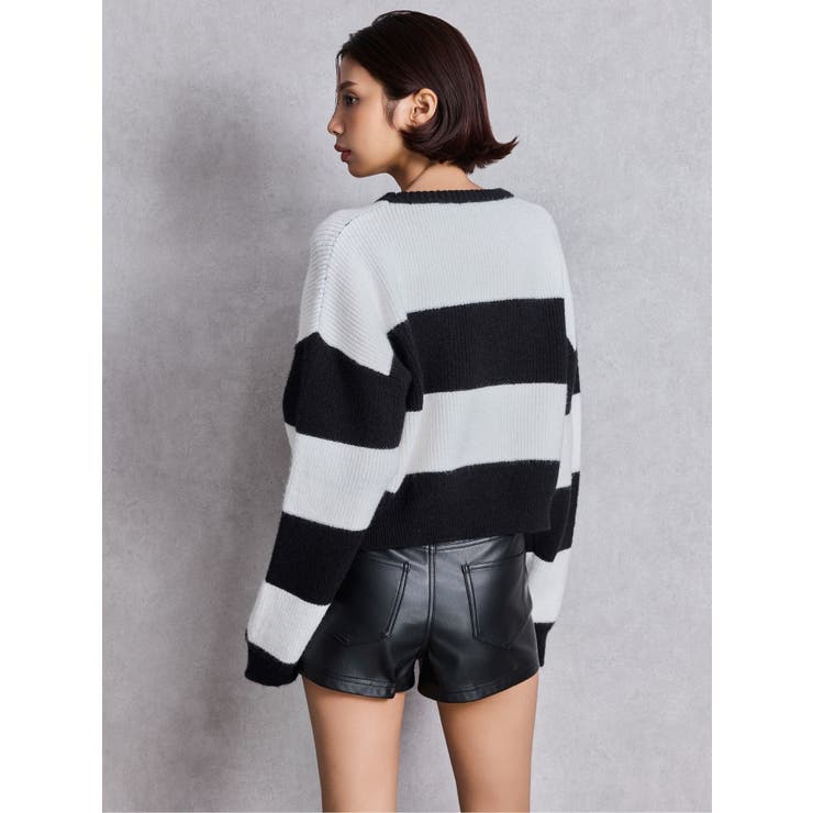 LITERALLYボーダーショートニットトップス | GYDA | 詳細画像3 